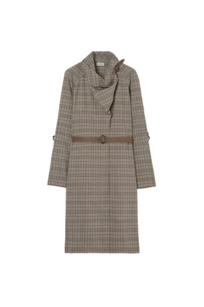 Burberry Scarf Collar Check Wool Dress In Gray