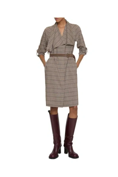 Burberry Scarf Collar Check Wool Dress In Gray