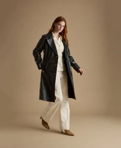 Furniq Uk Sloane Leather Trench Coat In Black