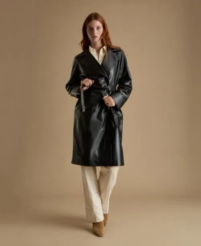 Furniq Uk Sloane Leather Trench Coat In Black