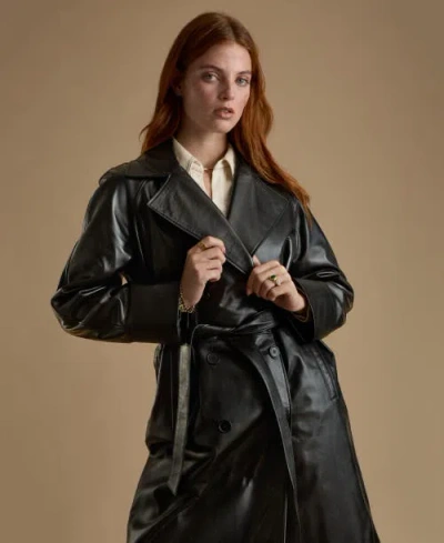 Furniq Uk Sloane Leather Trench Coat In Black
