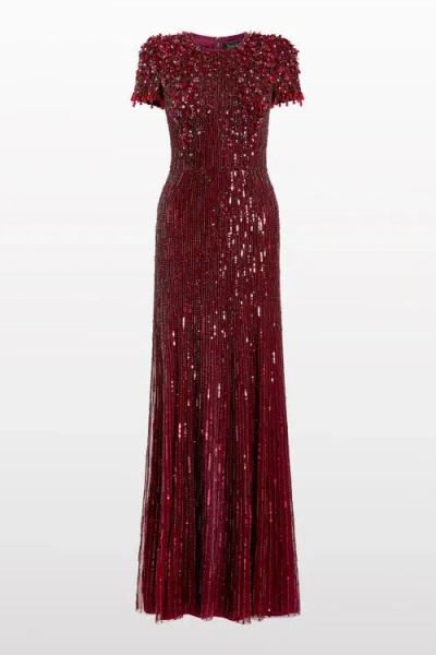 Jenny Packham Eliza Beaded Maxi Dress In Burgundy
