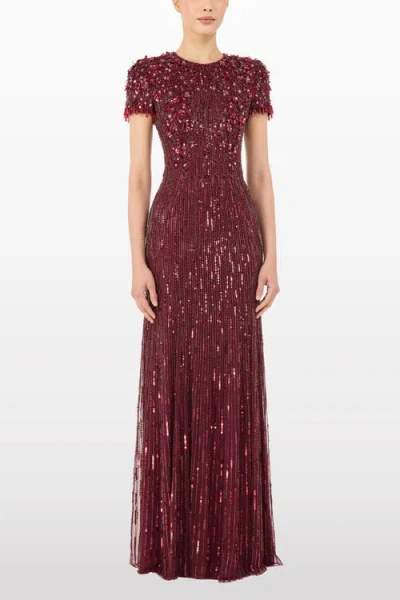Jenny Packham Eliza Beaded Maxi Dress In Burgundy