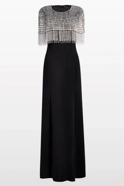 Jenny Packham Sabine Beaded-fringed Maxi Dress In Black