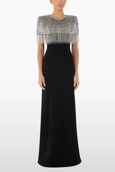 Jenny Packham Sabine Beaded-fringed Maxi Dress In Black