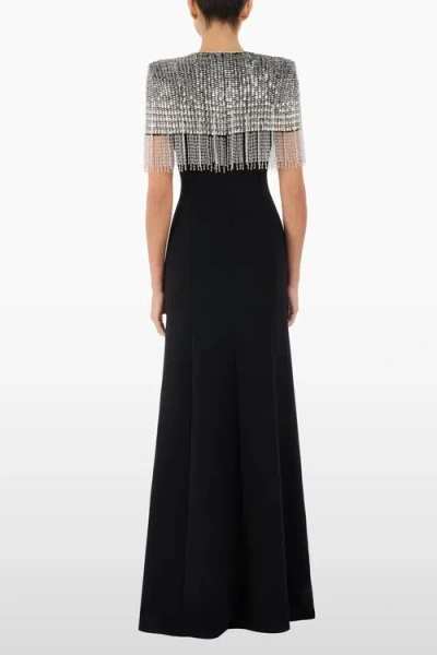 Jenny Packham Sabine Beaded-fringed Maxi Dress In Black