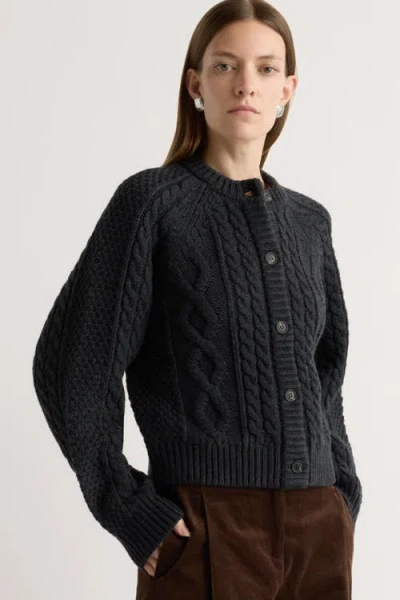 Modern Citizen Eloise Button Cable Cardigan In Black