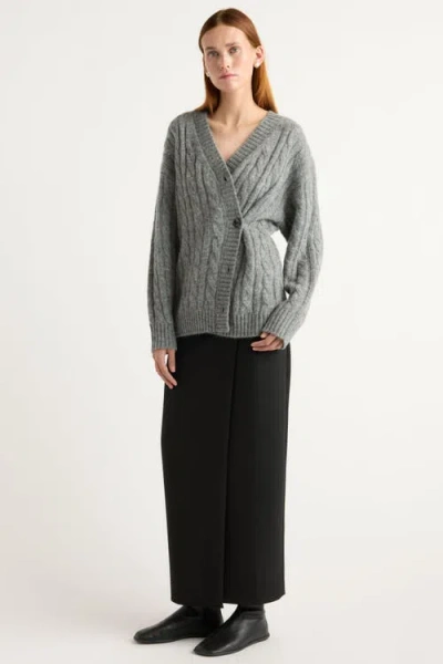 Modern Citizen Hikari Asymmetric Cable Knit Cardigan In Gray