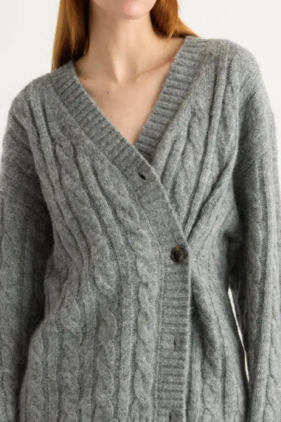 Modern Citizen Hikari Asymmetric Cable Knit Cardigan In Gray
