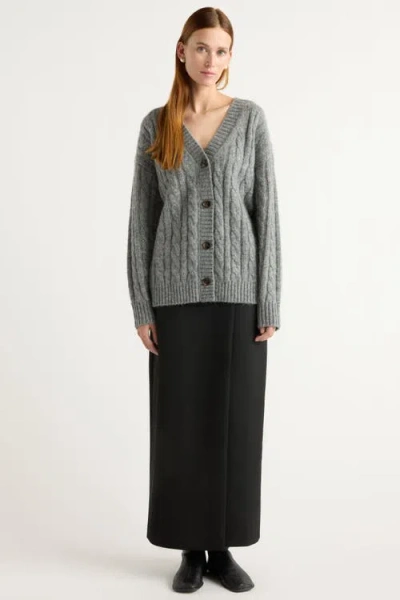 Modern Citizen Hikari Asymmetric Cable Knit Cardigan In Gray