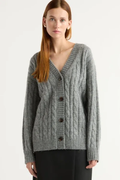 Modern Citizen Hikari Asymmetric Cable Knit Cardigan In Gray