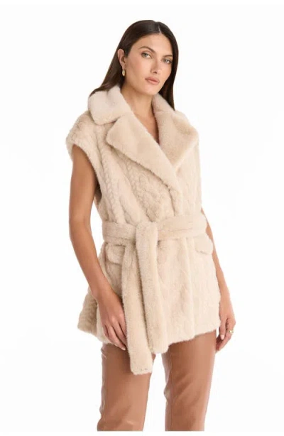 The Noli Shop Leone Cable Knit Faux Fur Vest In Neutral