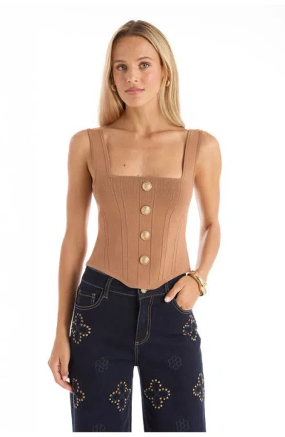 The Noli Shop Venus Button Top In Brown
