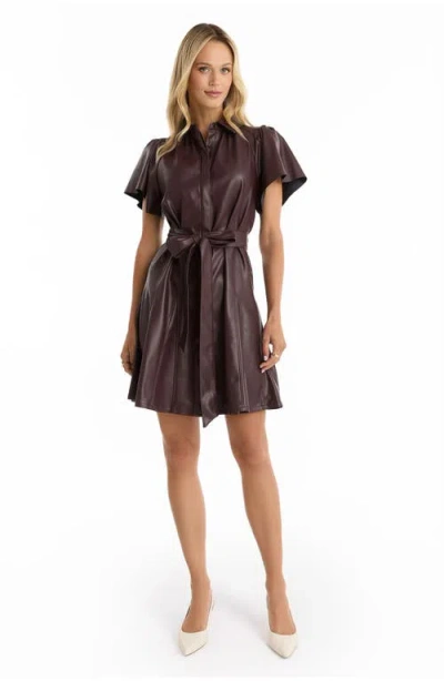 The Noli Shop Devin Leather Ruffle Dress In Burgundy