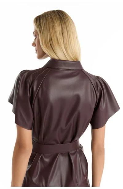 The Noli Shop Devin Leather Ruffle Dress In Burgundy