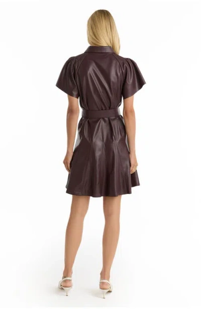 The Noli Shop Devin Leather Ruffle Dress In Burgundy