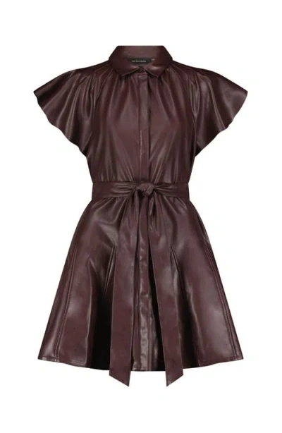 The Noli Shop Devin Leather Ruffle Dress In Burgundy