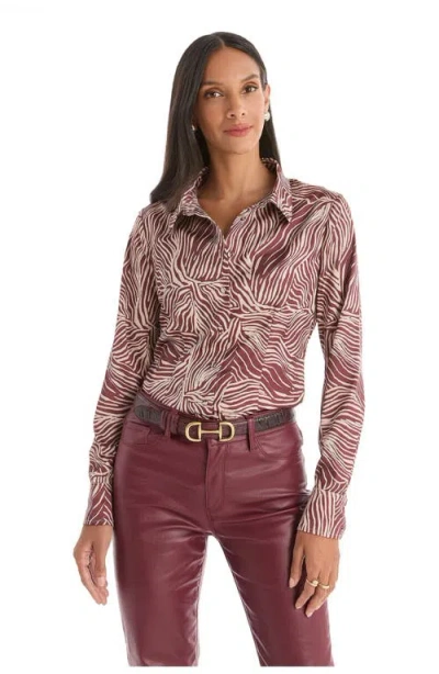 The Noli Shop Paulina Silk Blouse In Burgundy