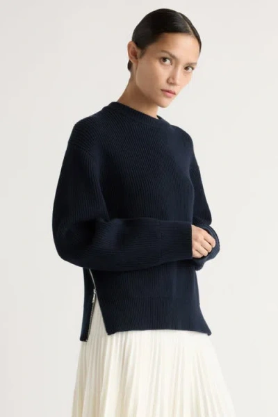 Modern Citizen Tate Organic Cotton Side-zip Sweater In Blue