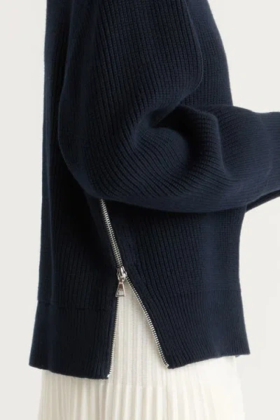 Modern Citizen Tate Organic Cotton Side-zip Sweater In Blue