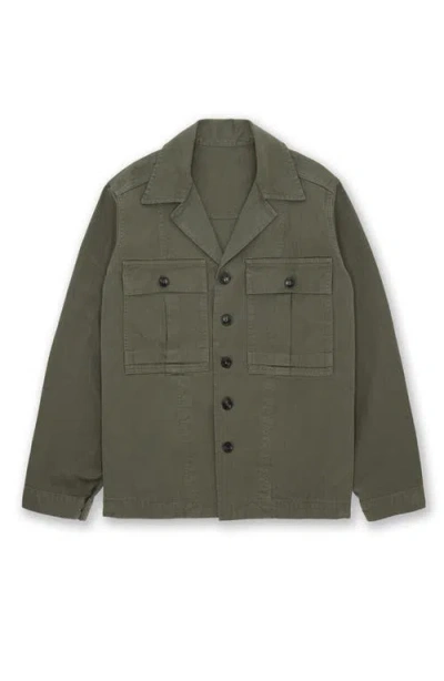 Fortela Solomon Herringbone Cotton Overshirt In Green