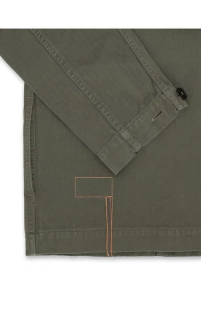 Fortela Solomon Herringbone Cotton Overshirt In Green