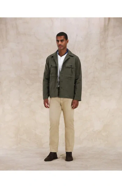 Fortela Solomon Herringbone Cotton Overshirt In Green