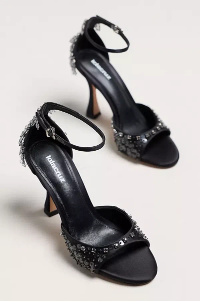 Lola Cruz Sequin Ankle Strap Heels In Black