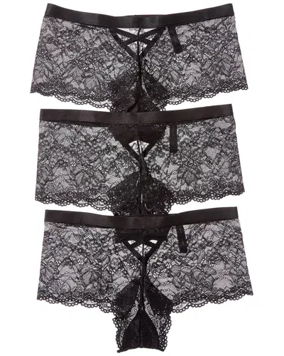 House Of Desire 3pk Bella Criss Cross Back Lace Cheeky In Black