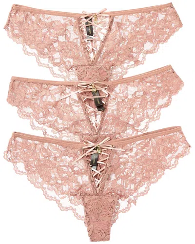 House Of Desire 3pk Bella Lace-up Front Lace Tanga In Pink