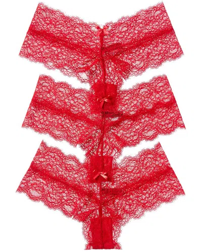 House Of Desire 3pk Lana Lace V-front G-string In Red