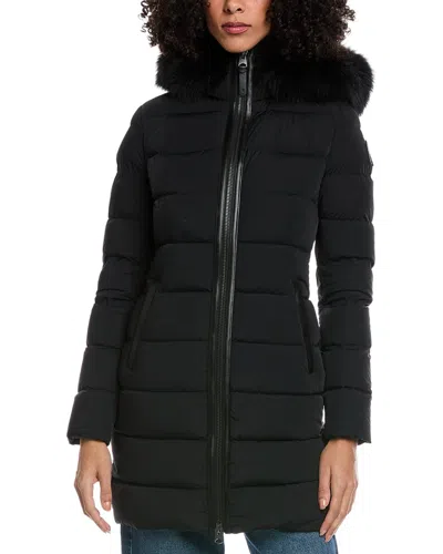 Mackage Leather-trim Down Coat In Black