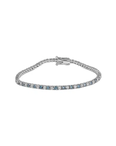 Haus Of Brilliance 14k White Gold 4.0 Cttw Alternating White And Blue Lab Grown Diamond Tennis Bracelet In Metallic