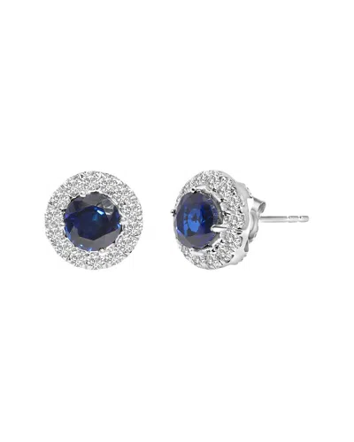 Haus Of Brilliance 14k White Gold 3.0 Cttw Lab-grown Diamond Halo Stud Earrings In Blue