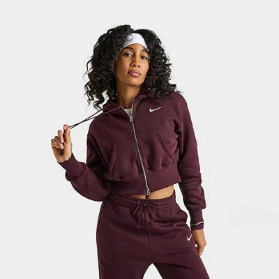 Nike Women's Sportswear Phoenix Fleece Crop Full-zip Hoodie In Burgundy
