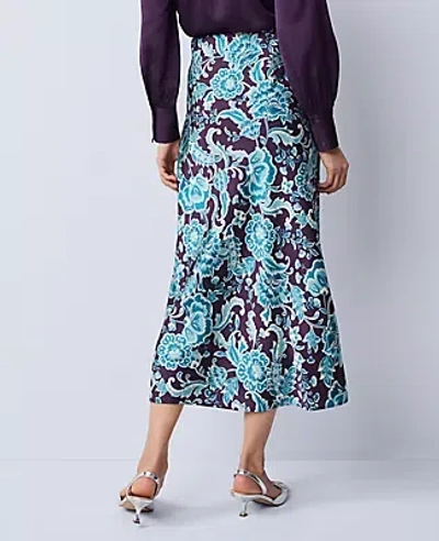 Ann Taylor Floral Satin Midi Slip Skirt In Purple