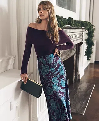 Ann Taylor Floral Satin Midi Slip Skirt In Purple