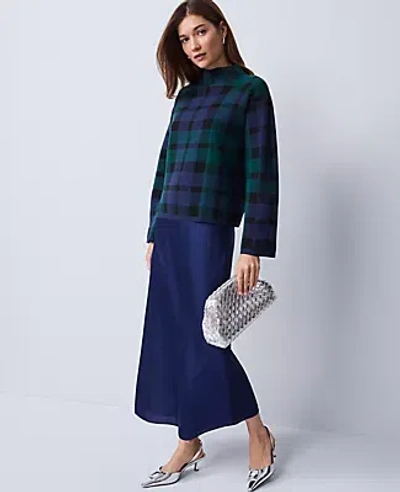 Ann Taylor Petite Plaid Mock Neck Sweater In Green