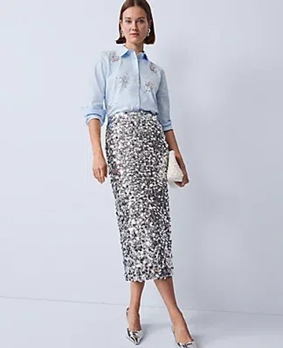 Ann Taylor Sequin Column Midi Skirt In Silver