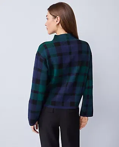 Ann Taylor Petite Plaid Mock Neck Sweater In Green