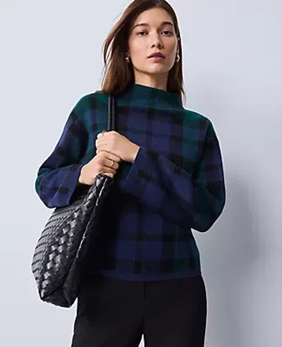 Ann Taylor Petite Plaid Mock Neck Sweater In Green