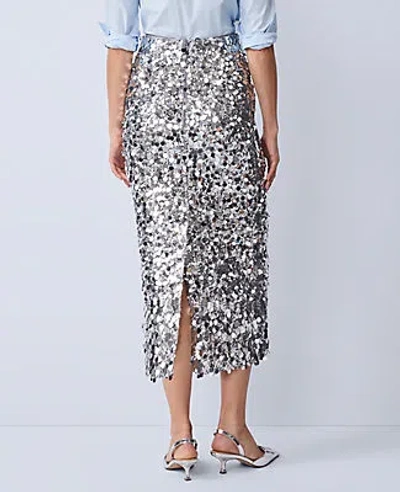 Ann Taylor Sequin Column Midi Skirt In Silver