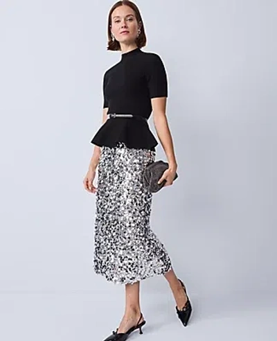 Ann Taylor Sequin Column Midi Skirt In Silver