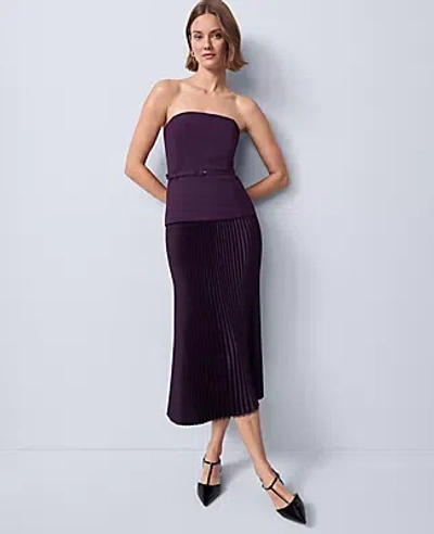 Ann Taylor Petite Crepe Pleated Midi Dress In Purple