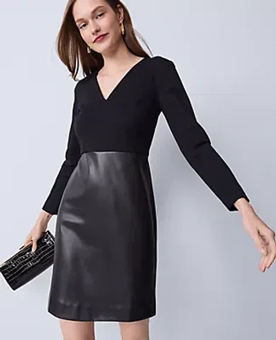 Ann Taylor Mixed Media V-neck Sheath Dress In Black