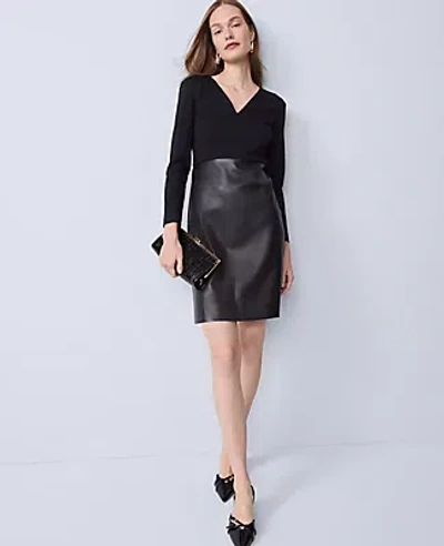 Ann Taylor Mixed Media V-neck Sheath Dress In Black