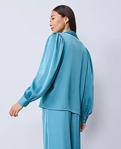 Ann Taylor Satin Blouson Sleeve Blouse In Blue