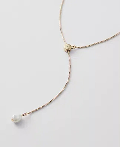 Ann Taylor Mini Pearlized Lariat Necklace In Gold