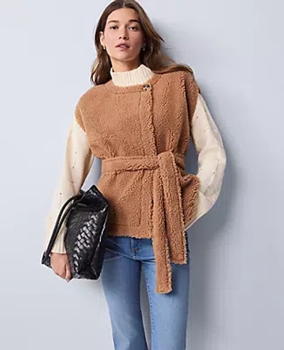 Ann Taylor Weekend Collection Belted Sherpa Vest In Brown