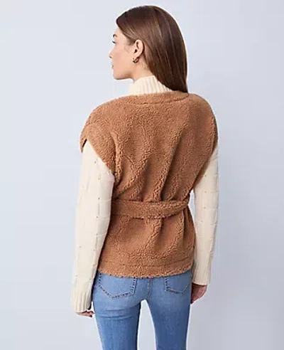 Ann Taylor Weekend Collection Belted Sherpa Vest In Brown